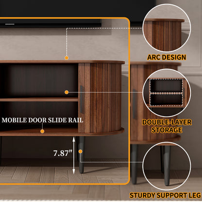 TV Stand, 47" Modern TV Console Table with Storage Compartment and Sliding Door, Gaming Entertainment Center with Cabinet for Living Room, Bedroom, Office (Walnut) image 2