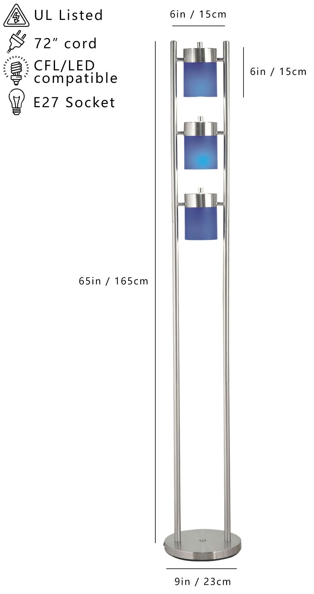 65"H 3-BLUE-HEAD WITH TWO WAY ADJUSTABLE FLOOR LAMP (1 PC/CTN/1.10 Cu Ft/12.32 G.W. lbs) image 2