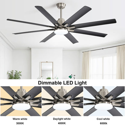 66 Inch Large Ceiling Fan With Dimmable Led Light 8 ABS Blades Smart Remote Control Reversible DC Motor For Living Room image 7