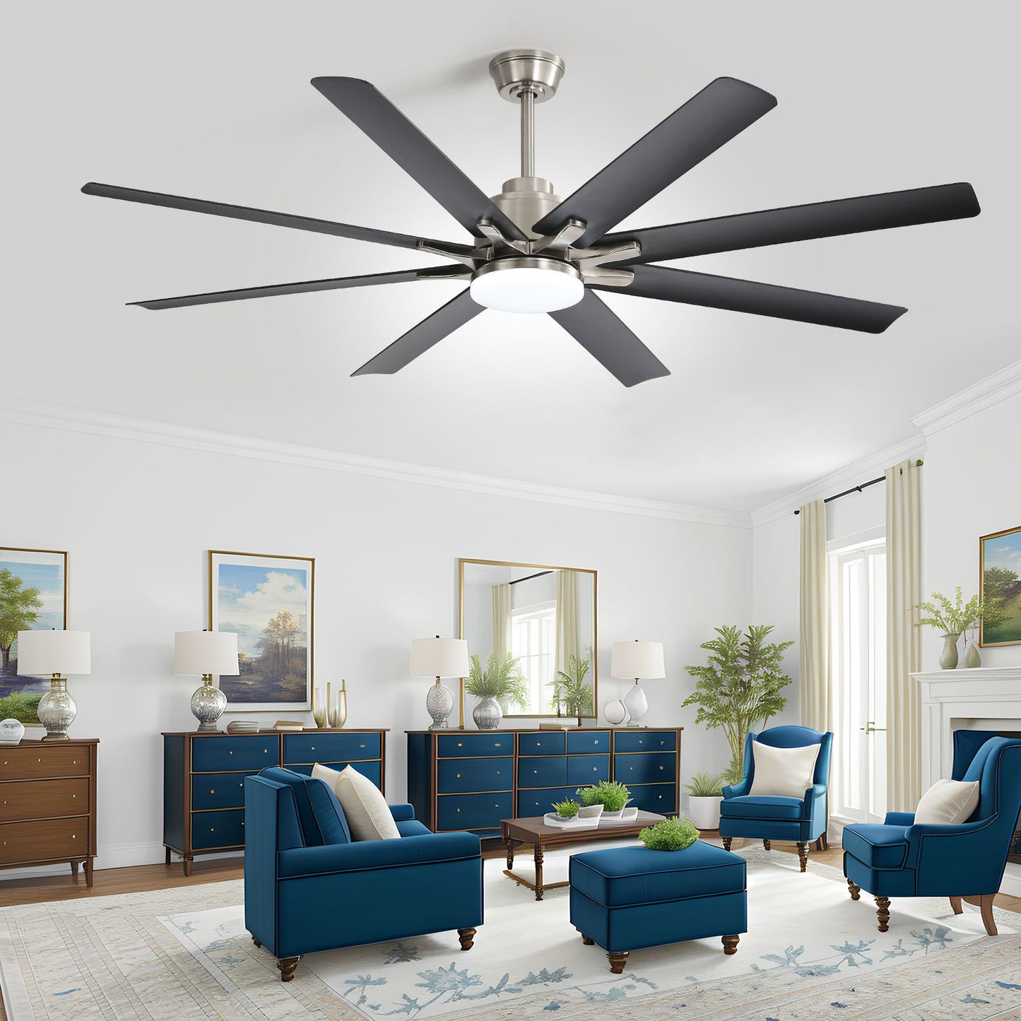 66 Inch Large Ceiling Fan With Dimmable Led Light 8 ABS Blades Smart Remote Control Reversible DC Motor For Living Room image 6
