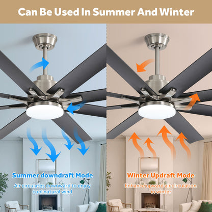 66 Inch Large Ceiling Fan With Dimmable Led Light 8 ABS Blades Smart Remote Control Reversible DC Motor For Living Room image 8