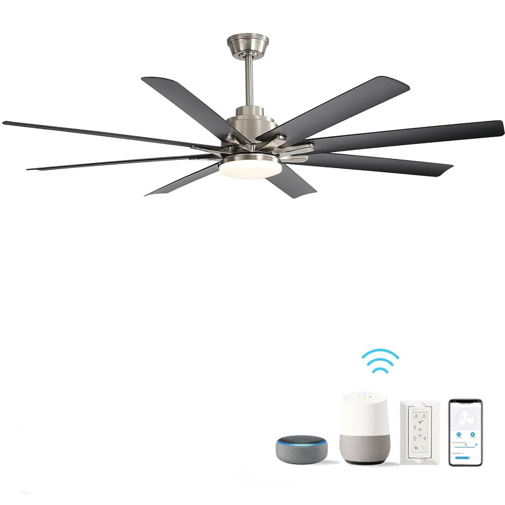 66 Inch Large Ceiling Fan With Dimmable Led Light 8 ABS Blades Smart Remote Control Reversible DC Motor For Living Room image 1