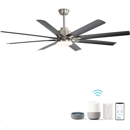 66 Inch Large Ceiling Fan With Dimmable Led Light 8 ABS Blades Smart Remote Control Reversible DC Motor For Living Room image 1
