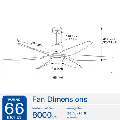 66" Vintage Ceiling Fan Lighting with Brown Blades in Integrated LED image 5