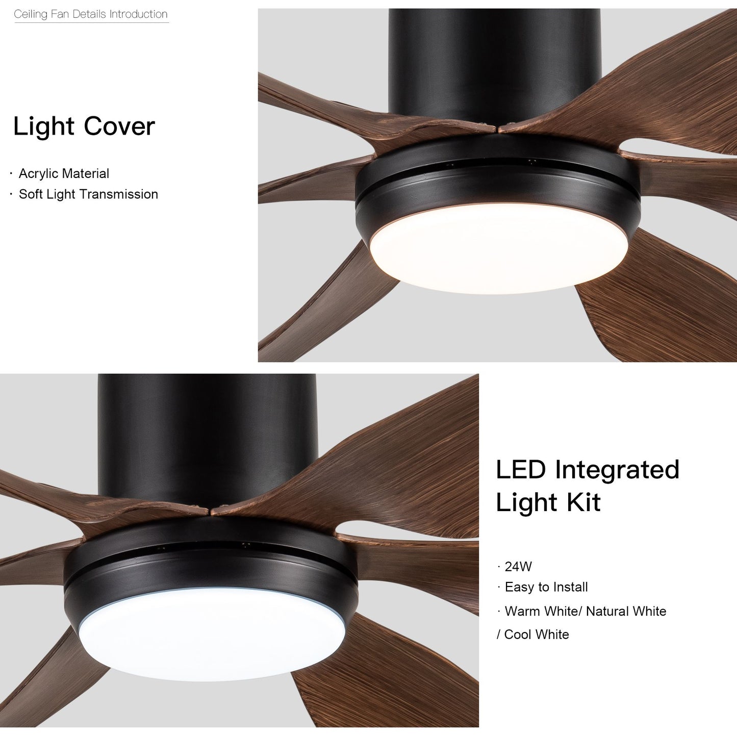 66" Vintage Ceiling Fan Lighting with Brown Blades in Integrated LED image 11