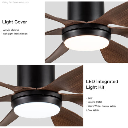 66" Vintage Ceiling Fan Lighting with Brown Blades in Integrated LED image 11