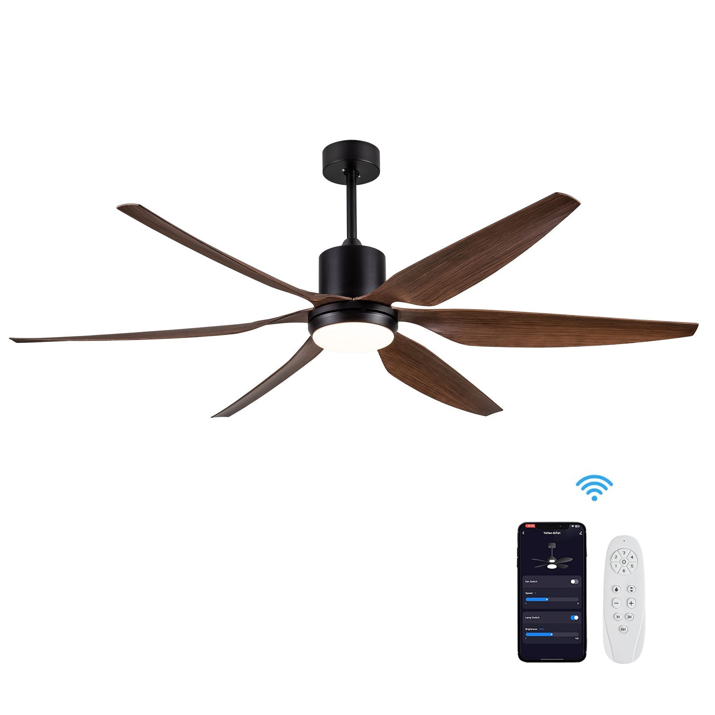 66" Vintage Ceiling Fan Lighting with Brown Blades in Integrated LED image 16
