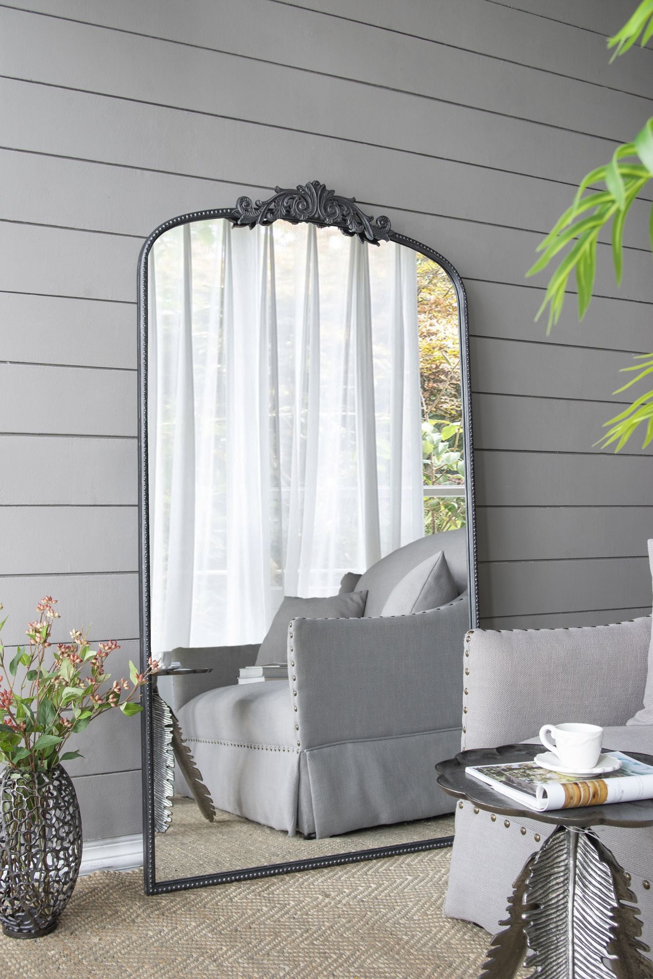 66x36 arched full length mirror black baroque style front view