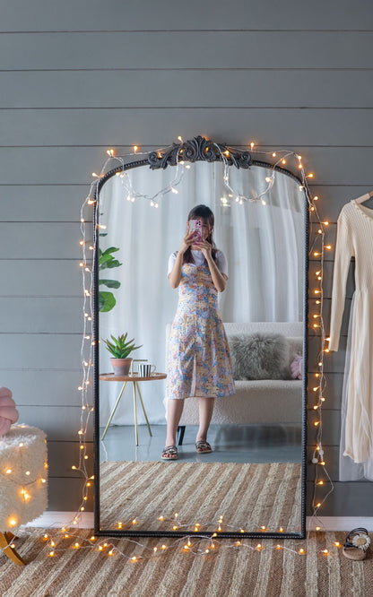 Large black arched mirror full body reflection