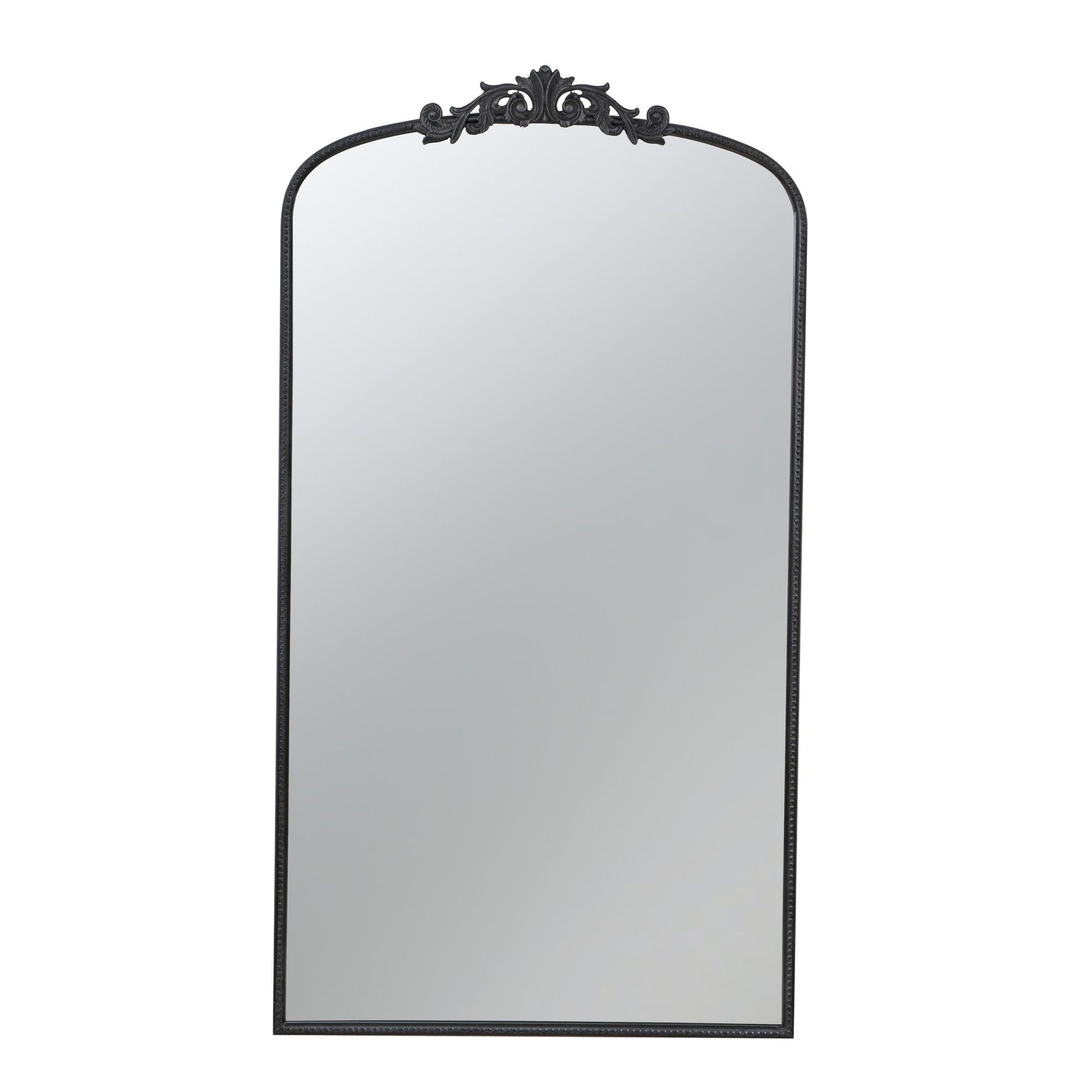Arched floor mirror with decorative crown detail