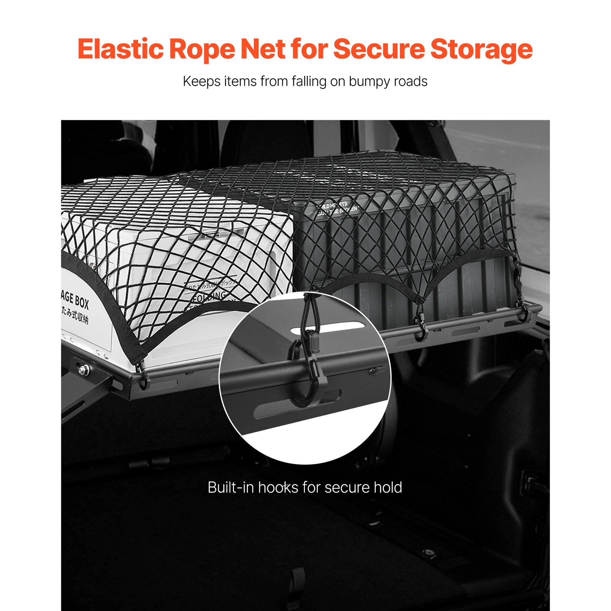 Rear Trunk Cargo Rack, for 2007-2024 Jeep Wrangler JK 4-Door Hardtops, 300 lbs Capacity, Carbon Steel Basket Tray Interior Storage Luggage Carrier with Net, Shelf Stand Organizer for Camping Trip Gear image 6