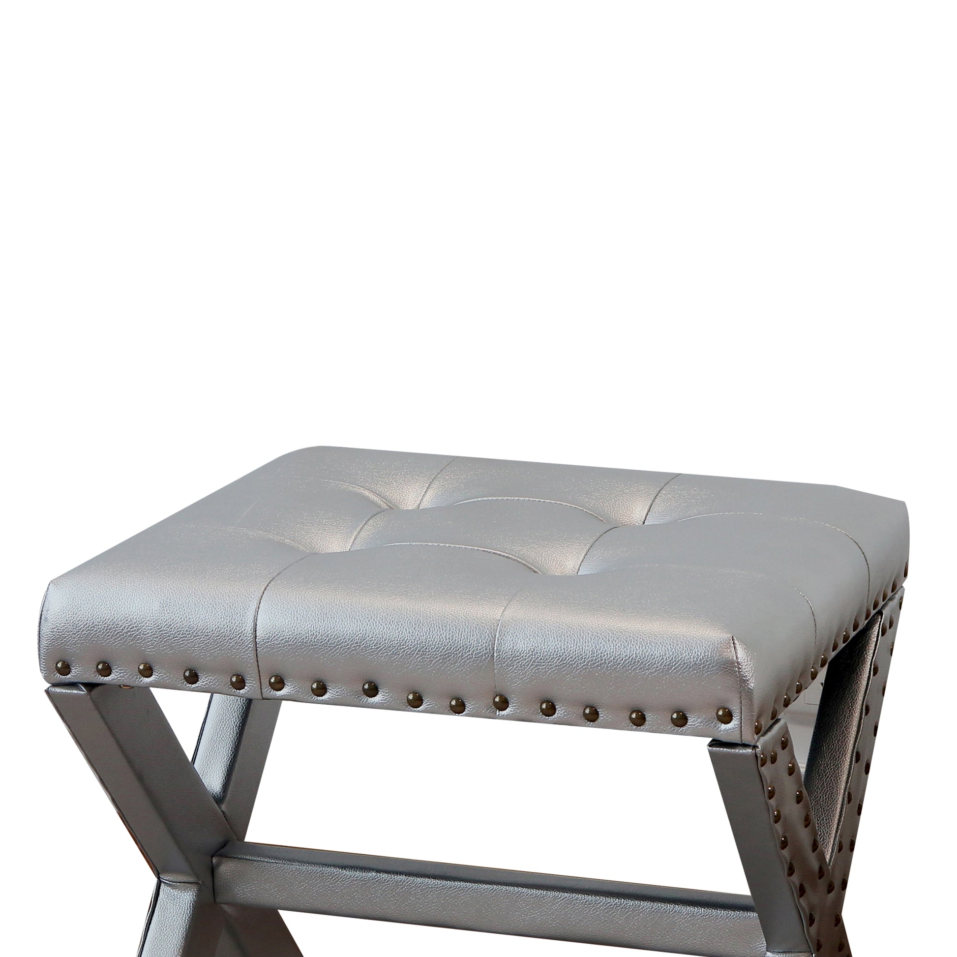 Accent Stool, Tufted Linen Upholstered Chair, X-Base Wood Seat with Nailhead Trim, 17"D x 19"W x 17"H, 300 lbs Capacity image 4
