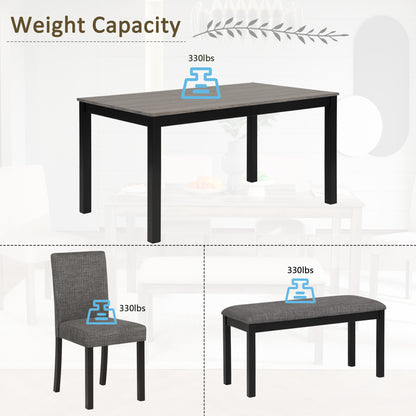6-Piece Dining Table Set with Bench and Chairs, Dining Table Set for 6 with Bench, Wooden Dining Table Set for Kitchen, Dining Room, Light Grey & Black Two Tone image 7
