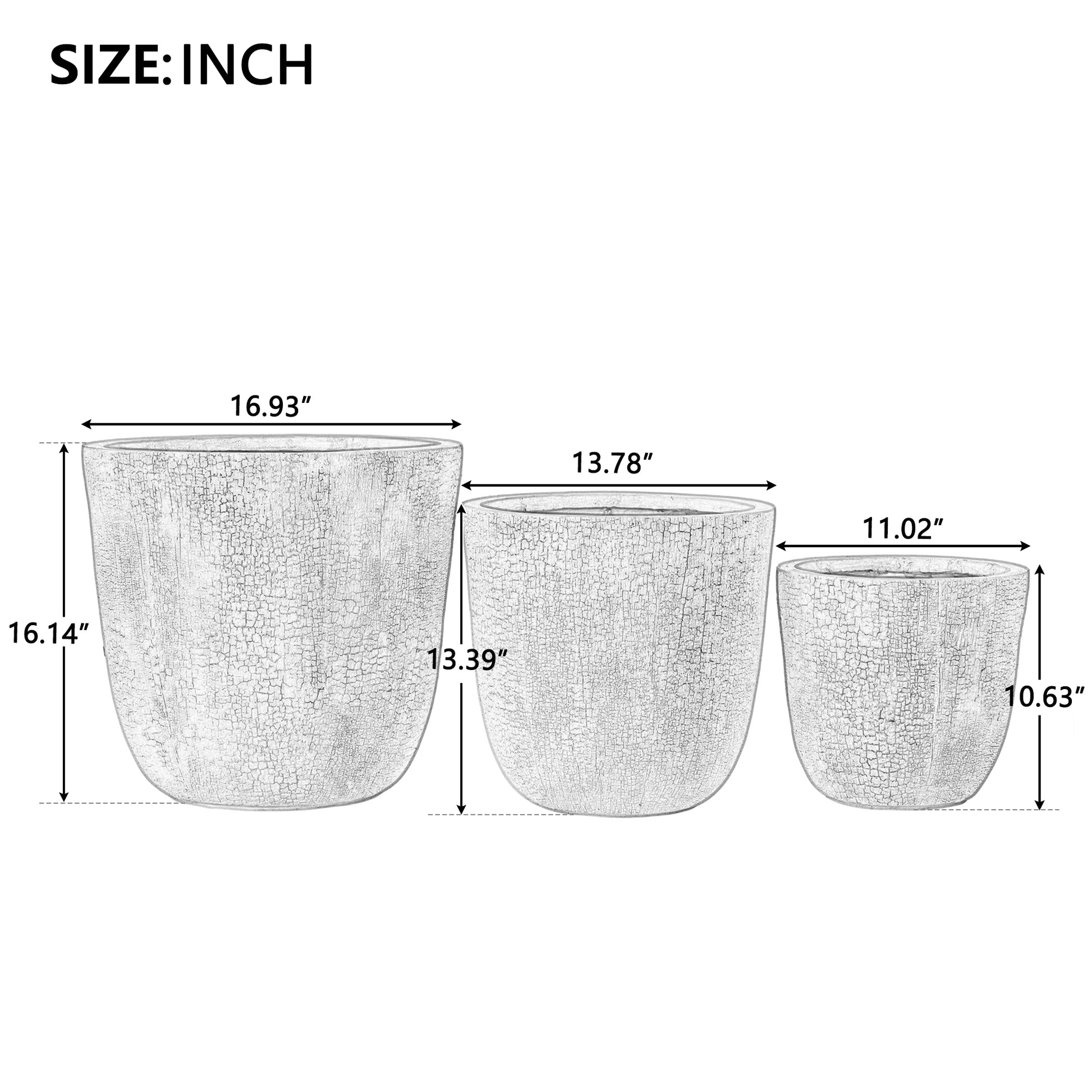 U_STYLE Lightweight MGO Planter Set of 3,16.93"+13.78"+11.02" Dia Round Concrete Stackable Flower Pots with Drainage Holes and Rubber Plug,Crackle Stone Texture for Patio Garden Balcony Indoor Outdoor image 9