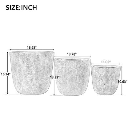 U_STYLE Lightweight MGO Planter Set of 3,16.93"+13.78"+11.02" Dia Round Concrete Stackable Flower Pots with Drainage Holes and Rubber Plug,Crackle Stone Texture for Patio Garden Balcony Indoor Outdoor image 9