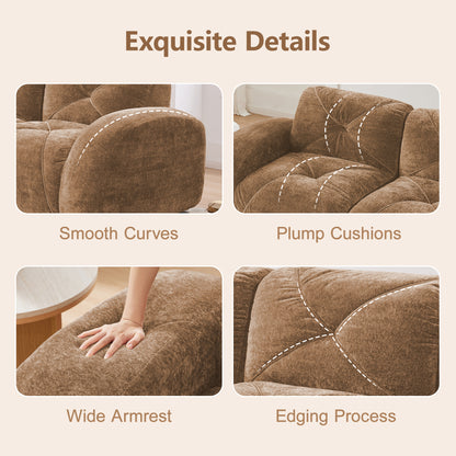 L-Shaped Boneless Sofa,Soft Velvet Fabric,Tufted Design,32D High Density Sponge,No Assembly Required,Ergonomic Design Bottom, Anti-Slip Design,Movable Ottoman for Bedrooms,Camel image 9