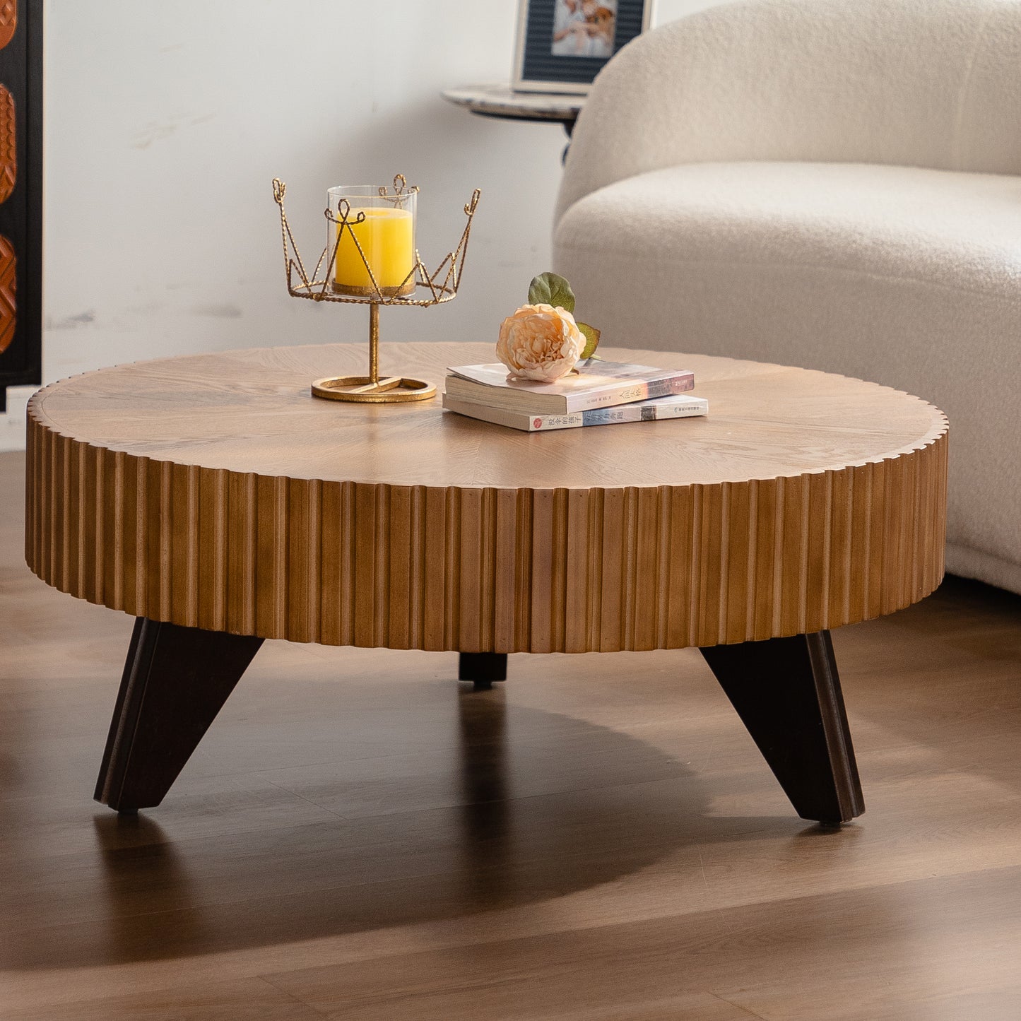 35.4 "Round Retro Coffee Table, Coffee Table Suitable For Coffee and Home Decor, Natural image 5