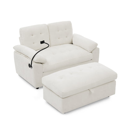 Leisure sofa chair,Double sofa recliner, with manually adjustable backrest, soft padded armrests, side USB charging port and phone stand, comes with a matching storage ottoman-Beige image 11