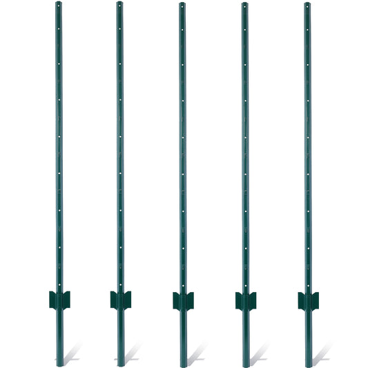 Heavy duty metal fence posts 5ft 5-pack steel U-channel for garden wire fencing