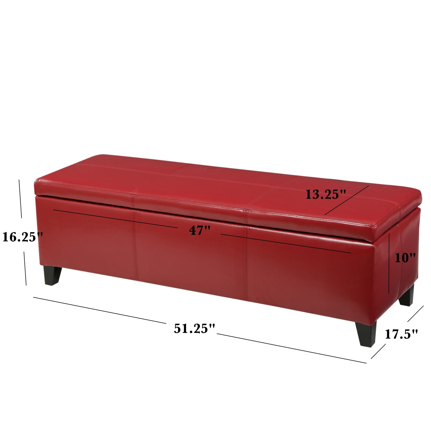Upholstered PU Leather Storage Ottoman, Solid Wooden Legs (old sku 57742.00RED) image 4
