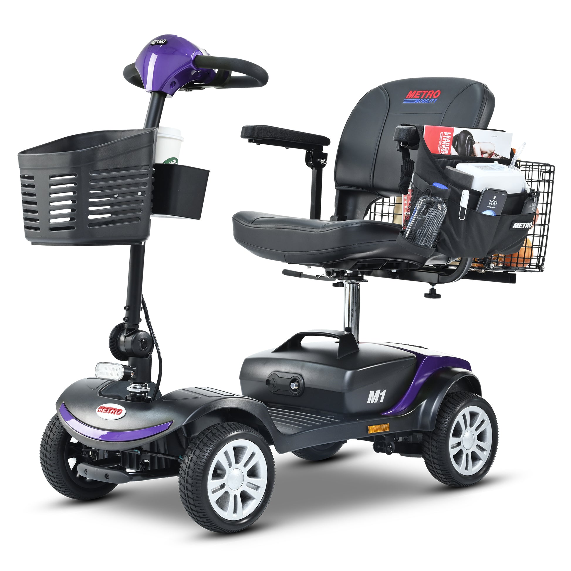 Four wheels Compact Travel Mobility Scooter with 300W Motor for Adult-300lbs, Dark Purple image 1