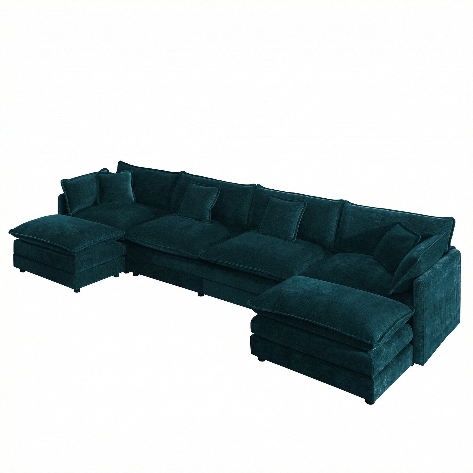 Comfort U Shaped Couch with Reversible Chaise, Modular Large U-Shape Sectional Sofa, Double Extra Ottomans,Blue Chenille image 3