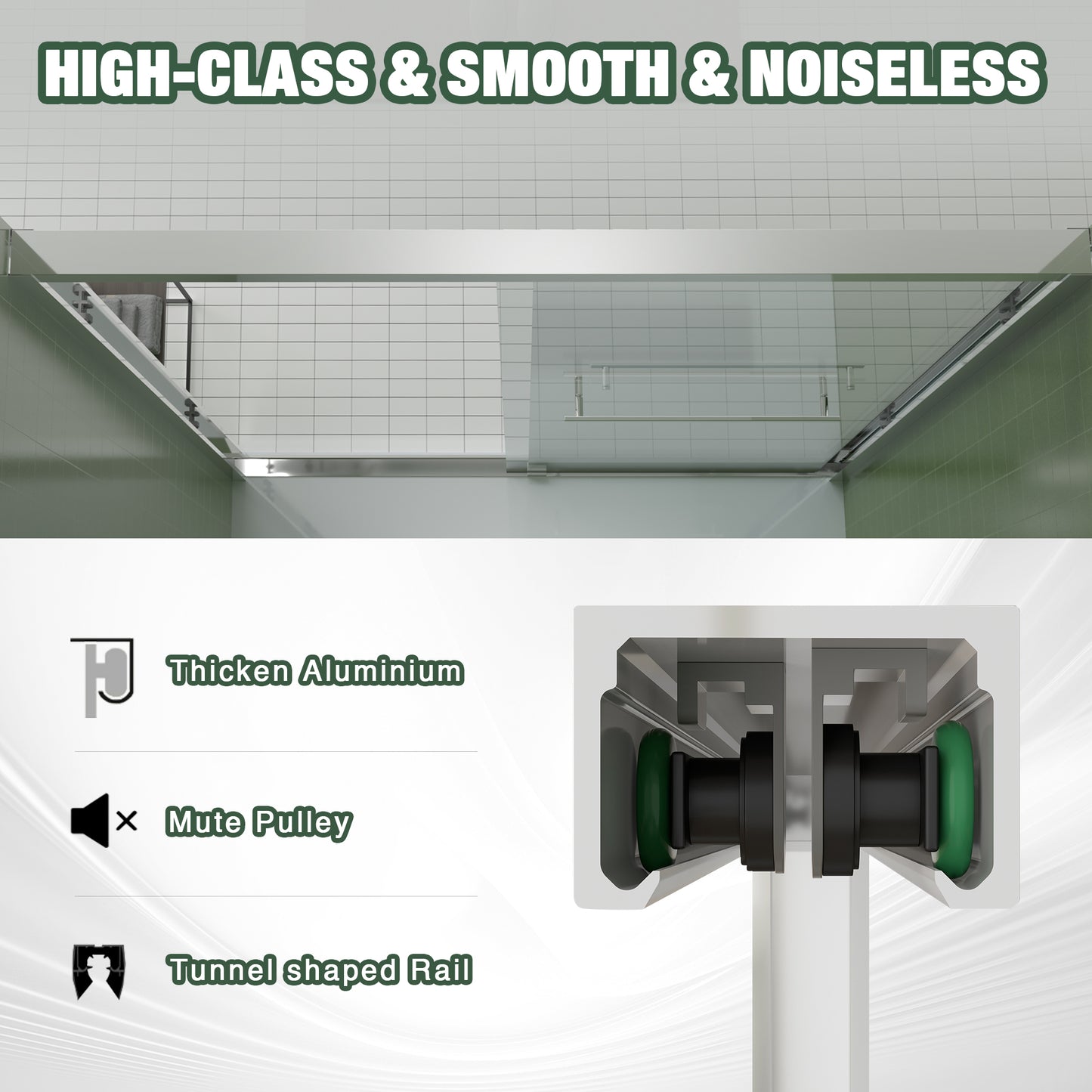 56-60"x70" Aluminum Frame Double Sliding Shower Door,Bypass Bathroom Sliding Door with Premium 5/16" (8mm) Clear Tempered Glass, Chrome Hardware Sliding Glass Shower Enclosure,Chrome Finished image 5