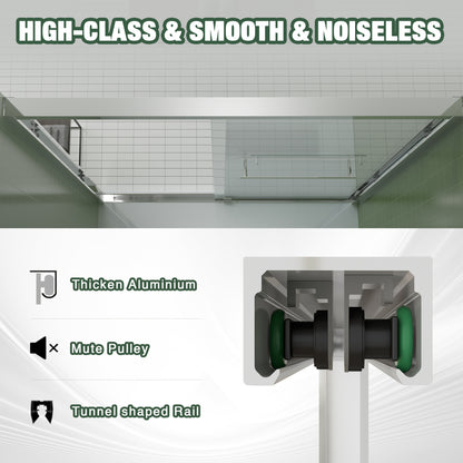 56-60"x70" Aluminum Frame Double Sliding Shower Door,Bypass Bathroom Sliding Door with Premium 5/16" (8mm) Clear Tempered Glass, Chrome Hardware Sliding Glass Shower Enclosure,Chrome Finished image 5
