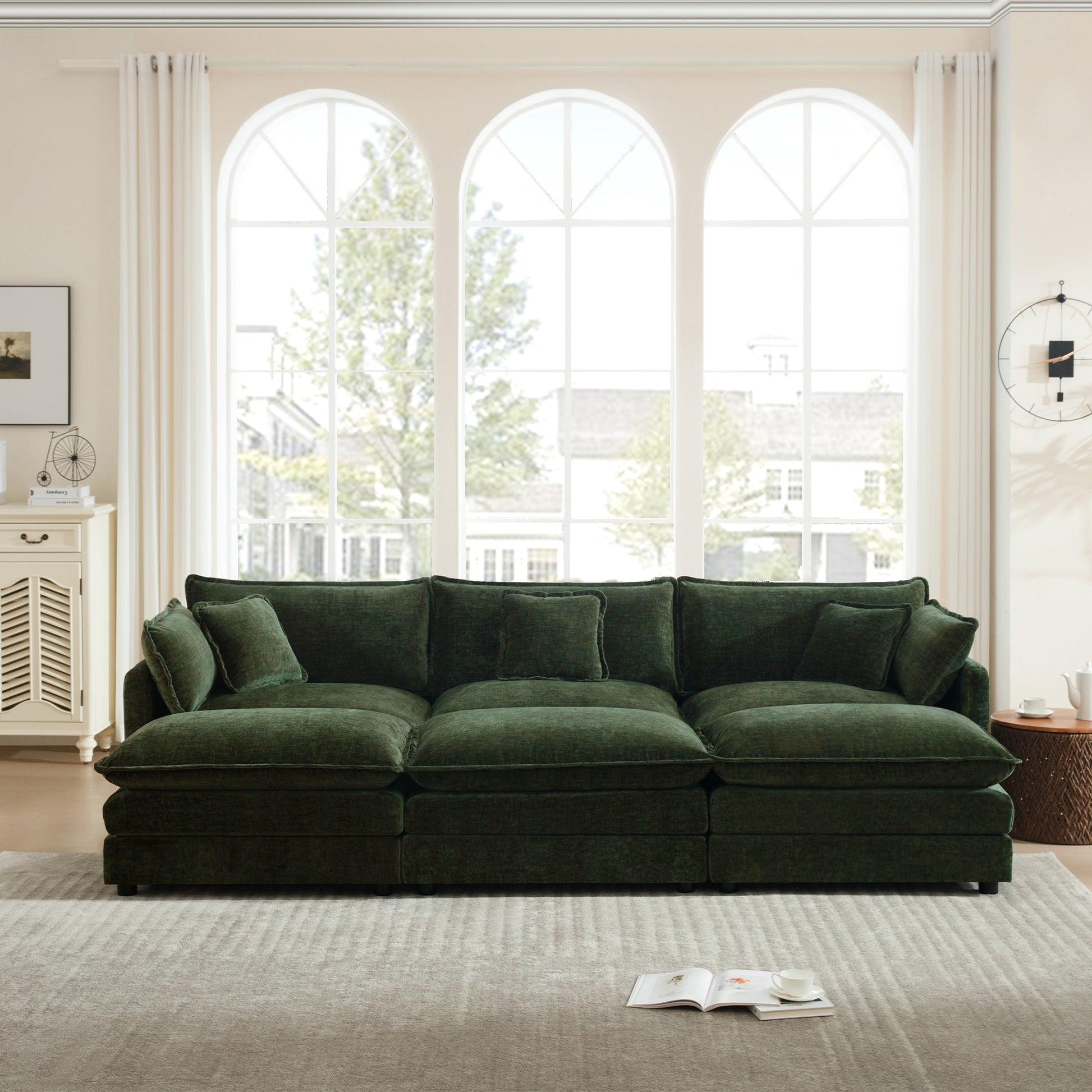 Comfortable Deep Seat Reversible Modular 3 Seater Sectional Super Soft Sofa U Shaped Sectional Couch with 3 Ottomans, 3 Toss Pillows and 2 Arm Pillows image 2
