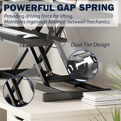 32 Inch Desk Converter, Height Adjustable Sit to Stand Riser, Dual Monitor and Laptop Workstation with Wide Keyboard Tray (BLACK) image 3