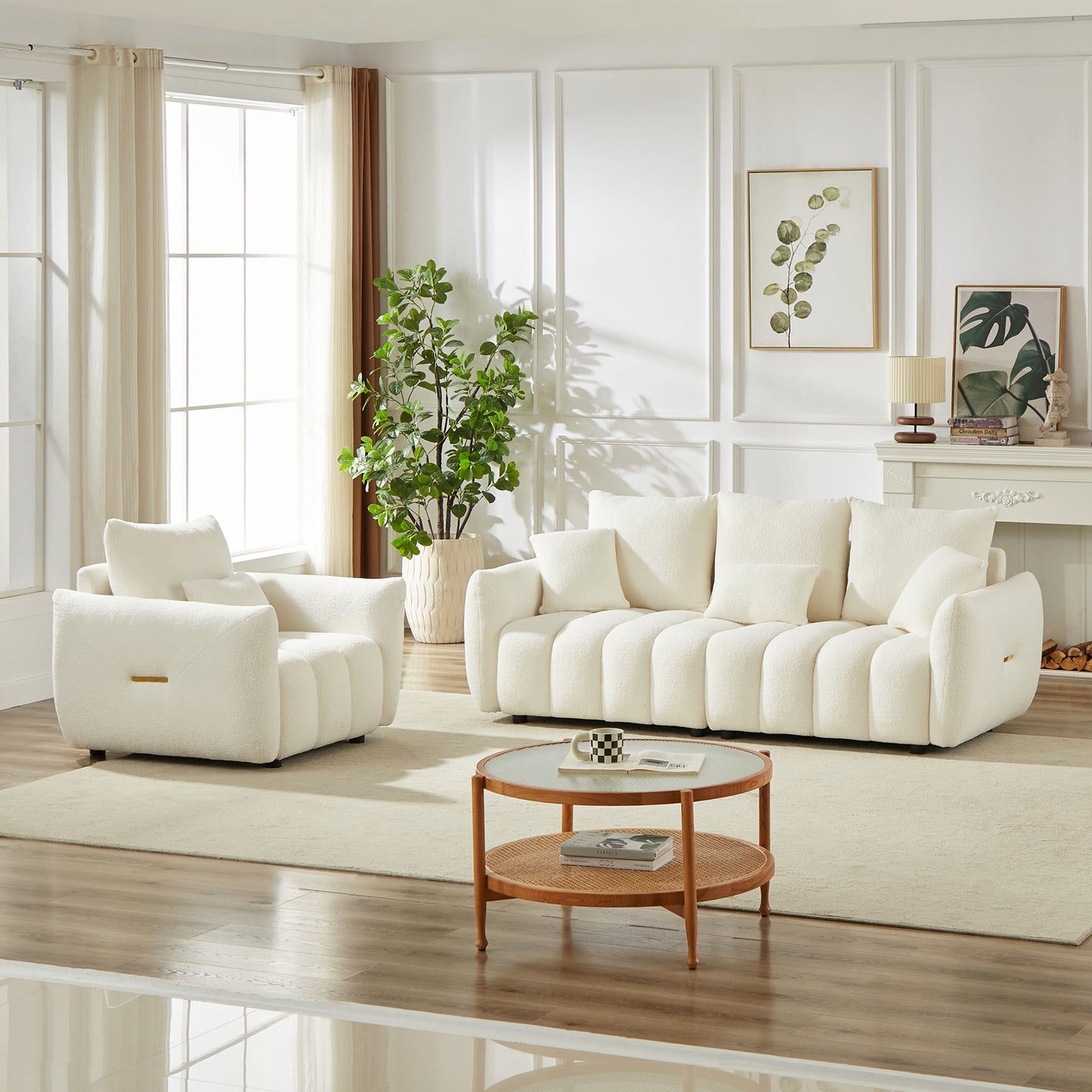 3 Seater + 1 Seater Combo Sofa Modern Living Room Sofa, Teddy Sofa, Wooden Frame, 4 Cushions, Apartment Sofa Furniture image 3