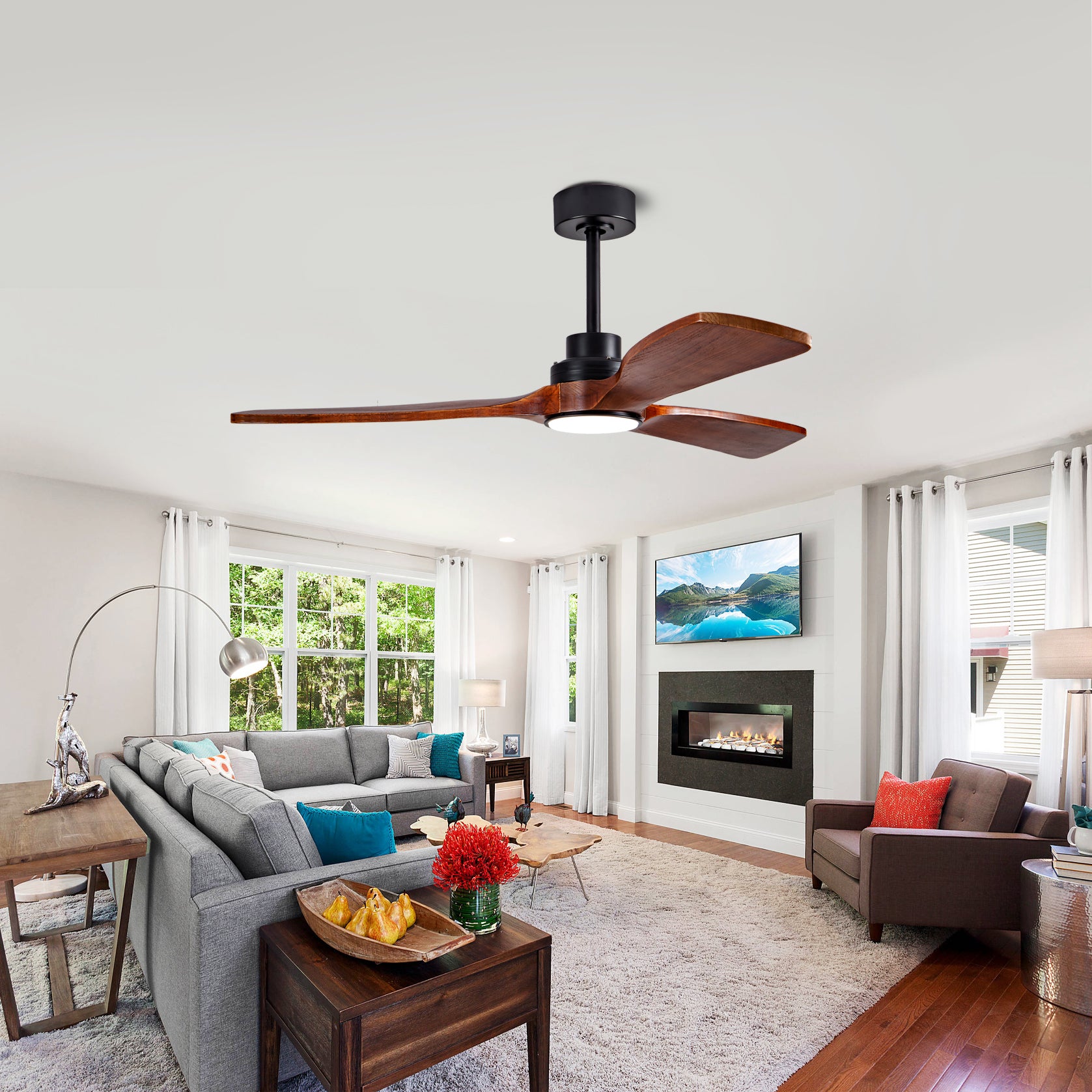 52" indoor Ceiling Fan with Light,3 Walnut Solid Wood Blade, Remote Control,3 CCT Dimmable LED, Timer, 6-Speed Reversible Motor Use for Living Room or Patio image 12