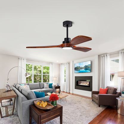 52" indoor Ceiling Fan with Light,3 Walnut Solid Wood Blade, Remote Control,3 CCT Dimmable LED, Timer, 6-Speed Reversible Motor Use for Living Room or Patio image 12