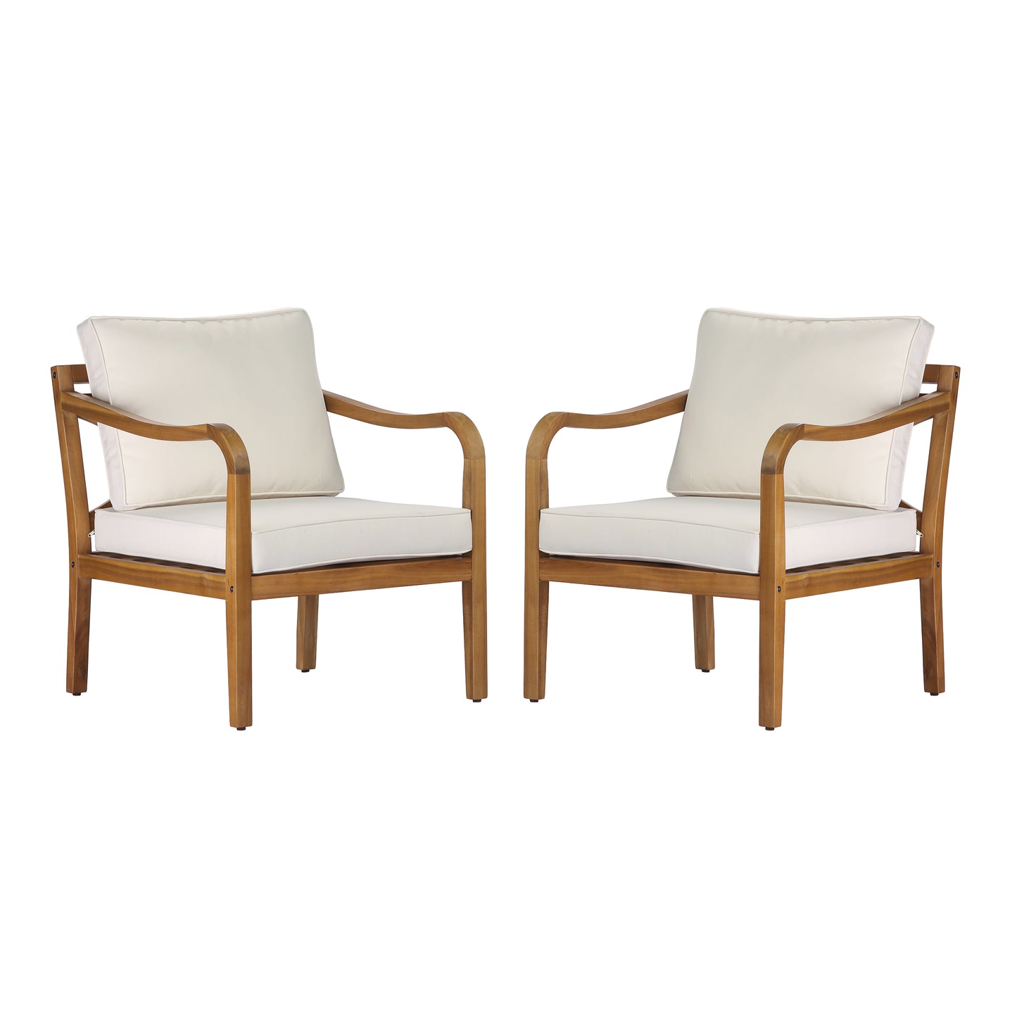 Acacia wood patio furniture club chair,24" deep seat design with soft cushion, suitable for porches,gardens,backyards,and balconies,Set 2 (Teak Finish+Beige Cushion). image 3