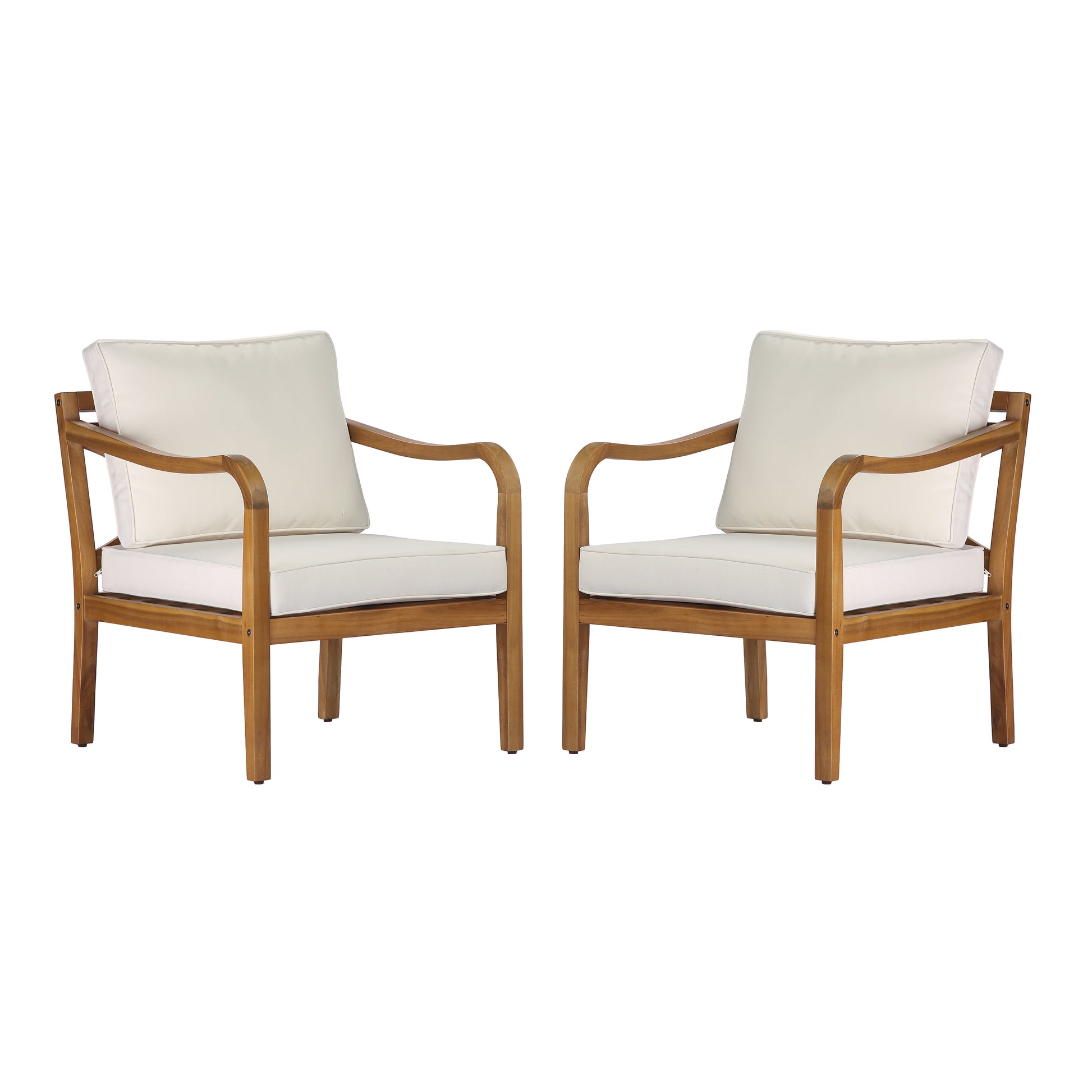Acacia wood patio furniture club chair,24" deep seat design with soft cushion, suitable for porches,gardens,backyards,and balconies,Set 2 (Teak Finish+Beige Cushion). image 3