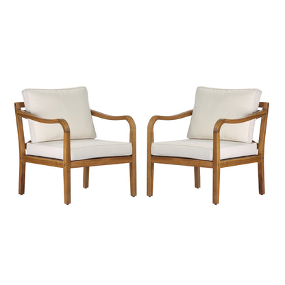 Acacia wood patio furniture club chair,24" deep seat design with soft cushion, suitable for porches,gardens,backyards,and balconies,Set 2 (Teak Finish+Beige Cushion). image 3