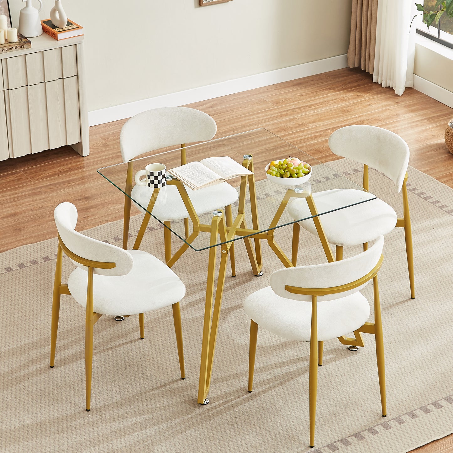 35.4-inch square tempered glass dining table, suitable for 2-4 people, space-saving small kitchen dining table, equipped with sturdy metal table legs,suitable for dining room, living room,Gold image 1