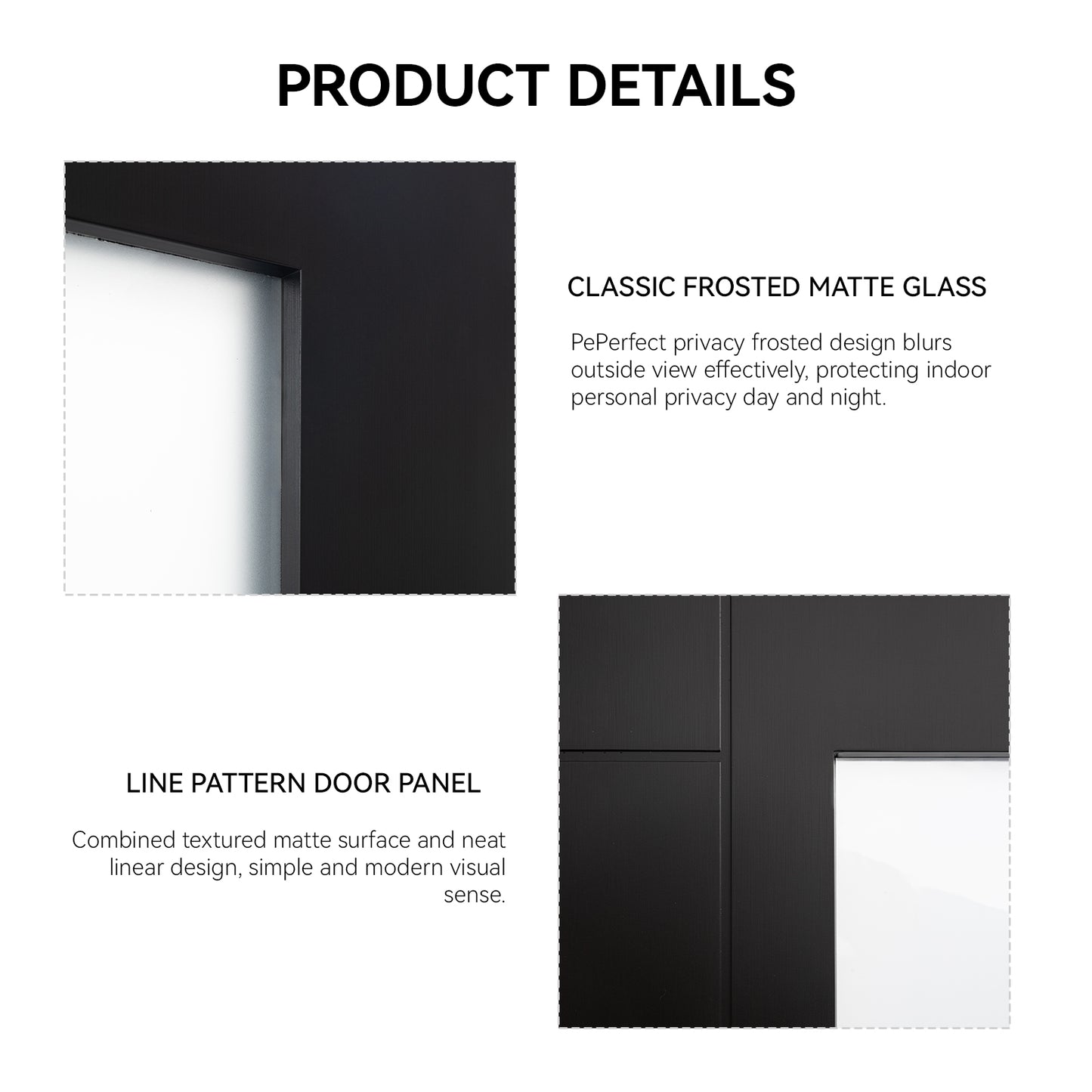 36"x80" Fiberglass Front Door with White 4-9/16" PVC Frame,Right-Hand Inswing Exterior Door with Brickmould,Contemporary minimalist brushed skin & Grooved line with frosted glass for Home Entrance, Bl image 7