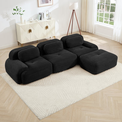 L-shaped modular sofa no assembly ergonomic design pet-friendly luxuryCorduroy Fabric fabric extra-wide curved armrests 32D high-resilience sponge for living rooms bedroom,Black image 1