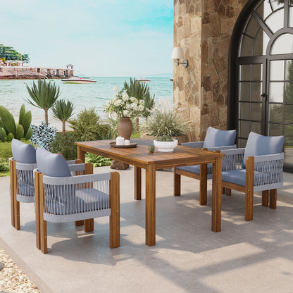 U_STYLE Luxury 5-Piece Outdoor Patio Dining Set for 4, Solid Acacia Wood Dinning Set with Rope Woven Chairs,Farmhouse Dining Furniture Set for Garden, Backyard, Poolside image 1
