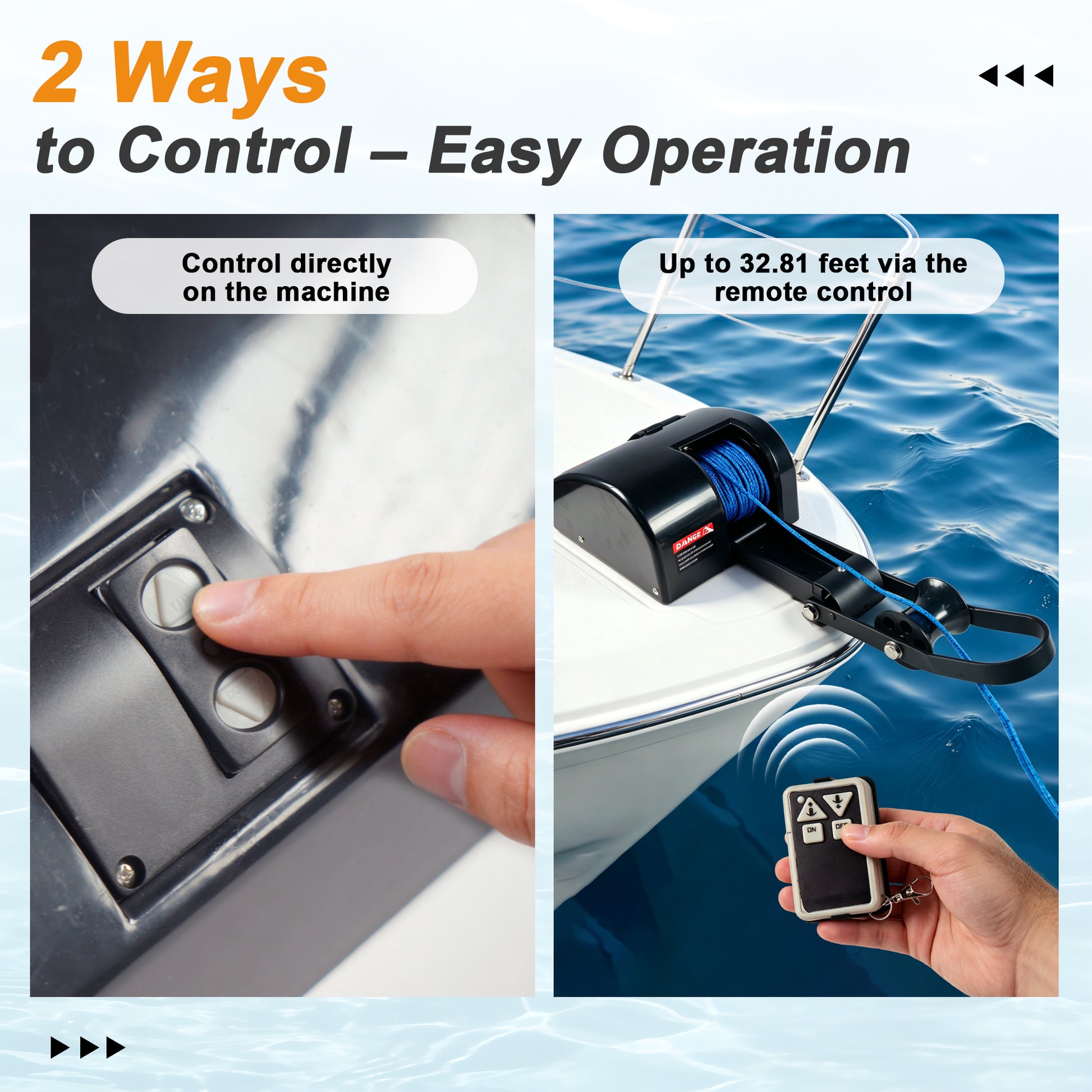 35 lbs Electric Anchor Winch 12V Marine Boat Windlass Kit - Heavy Duty Saltwater Towing Winches with Remote Control & 100ft Pre-Wound Rope - Complete Set for Speedboat, Fishing & Pontoon Boats (Black) image 5