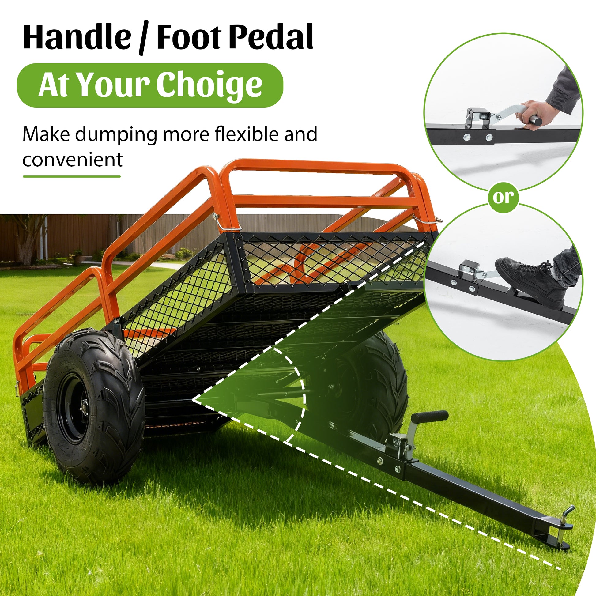 1500LBS Capacity 15 Cubic Feet Dump Cart Trailer, Heavy Duty Tow Behind Hauling & Dumping Wagon for ATV, UTV, Lawn Tractor and Garden Use image 6