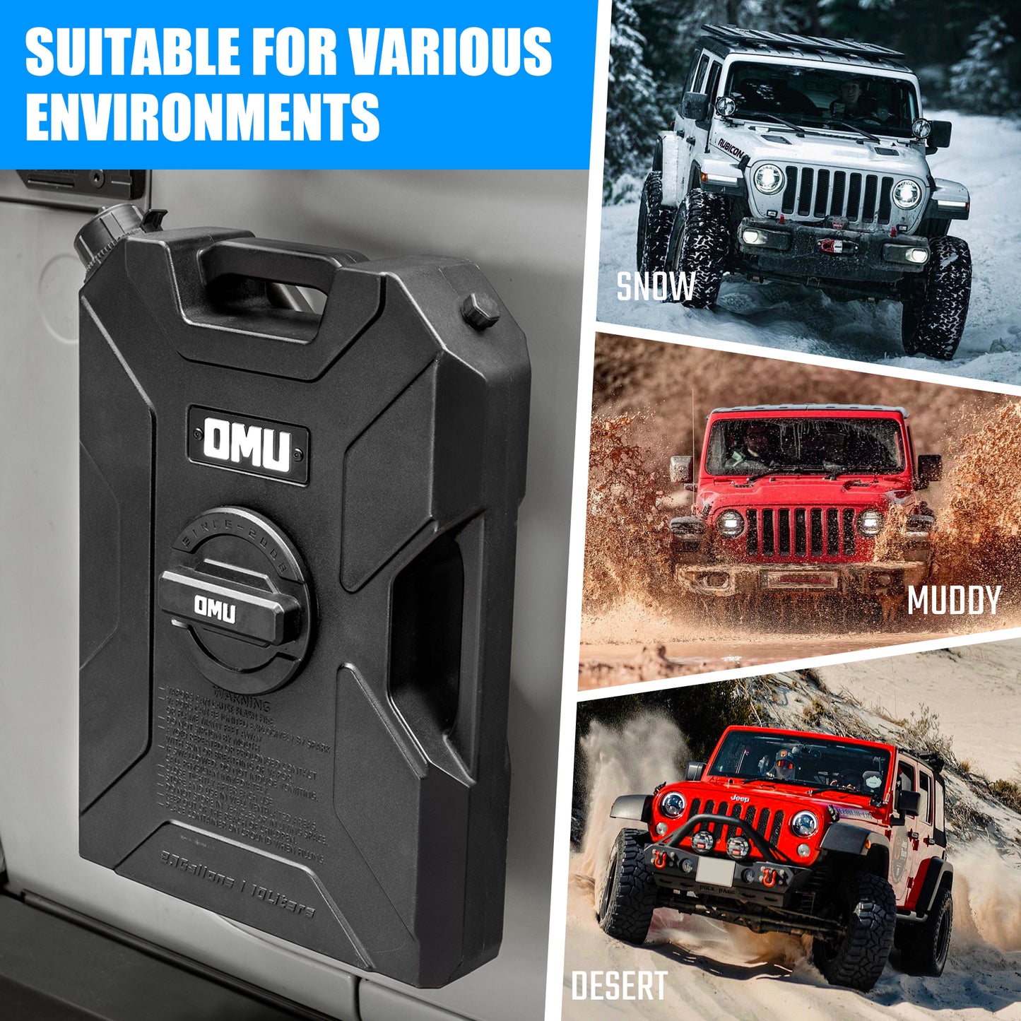 OMU 2.64 Gallon/10L Door Hinge Gasoline Container and Mount Set Compatible with 2007-2026 Jeep wrangler JK JL JT, Gasoline Pack Mount Backing Plate with Snapin Spout Backup Petrol Water Storage Can image 3