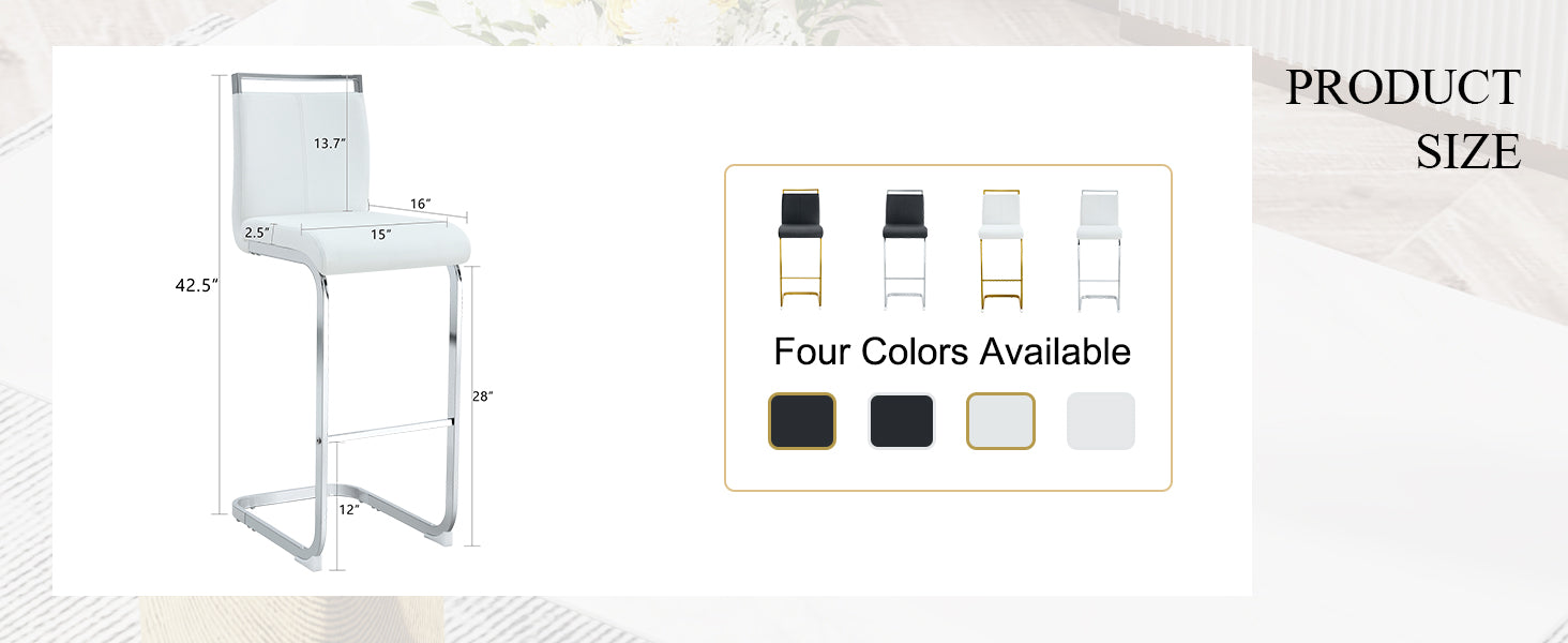 Modern and beautiful bar stool upholstered in PU leather with C-shaped silver metal legs for dining rooms, kitchens, terraces and guest office chairs.(set of 6) (white+PU) image 7