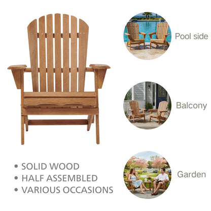 Outdoor Wooden Folding Adirondack Chair Set of 2 with Pre-Assembled BackRest, Wood Patio Chair for Garden Backyard Porch Pool Deck Firepit image 4