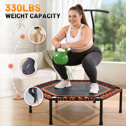 48" Mini Rebounder for Adults with Adjustable Handle Bar, Bungee Ropes, Stable & Quiet, Indoor Outdoor, Whole-Body Workout & Relaxation,Fitness Trampoline for Home and Gym, Cardio & Strength Training image 9