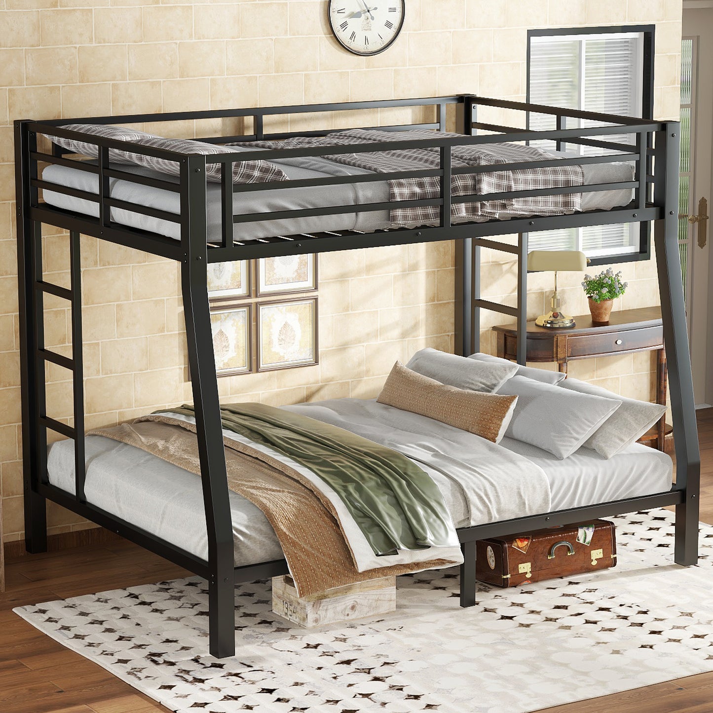 Metal Full XL over Queen Bunk Bed for Teens and Adults,Space-Saving/Noise Reduced/No Box Spring Needed,Black image 3