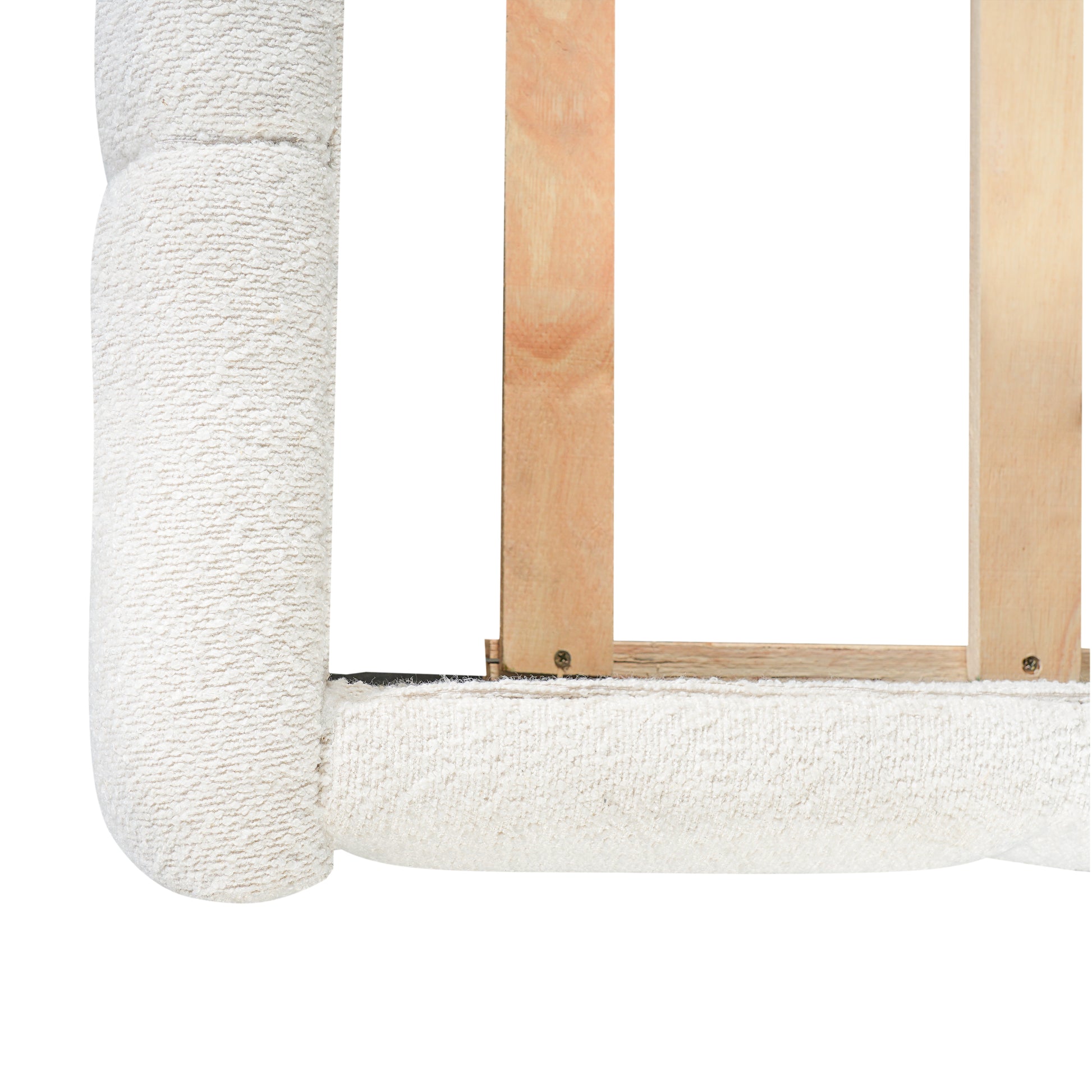 King Size Upholstered Bed Frame With Boucle Fabric And Thick Headboard, Off white image 11