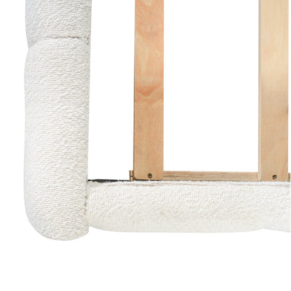 King Size Upholstered Bed Frame With Boucle Fabric And Thick Headboard, Off white image 11
