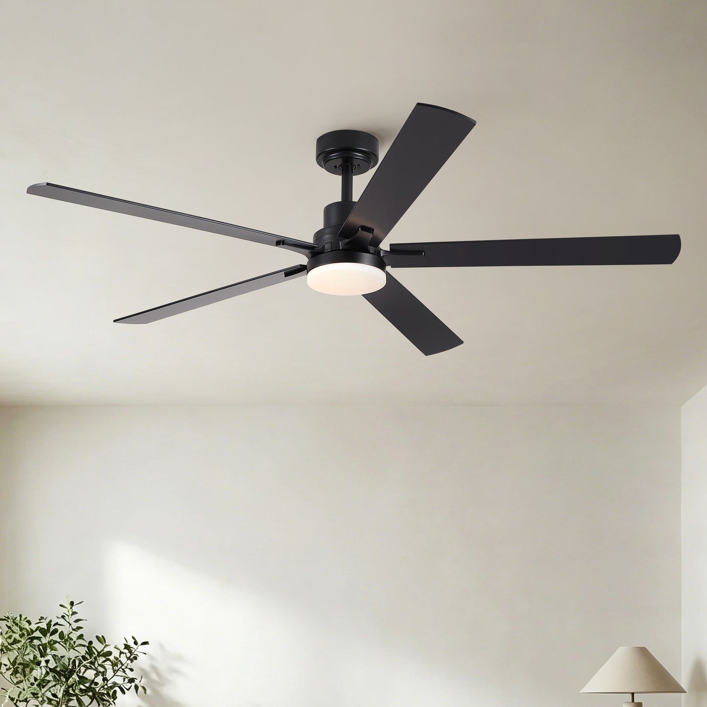 60" Ceiling Fan with Lights and Remote, Modern Farmhouse Ceiling Fan with Quiet DC Motor, 6 Speeds, Reversible Blades, Dimmable 3CCT LED Light, Indoor Outdoor Large Room Matte Black Ceiling Fan image 1
